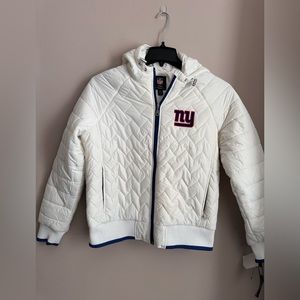 NFL Womens New York Giants Drop Back Hooded Full Zip Jacket White NWT Si…